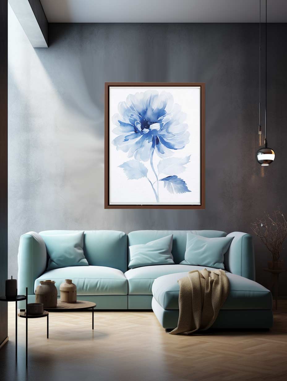 Watercolor Blue Flower Canvas Art Print-0