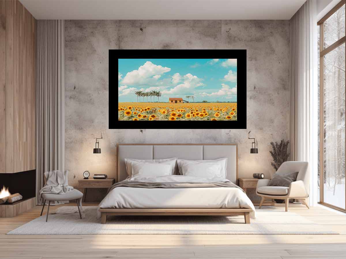 Isolated Home  sunflowers Painting Canvas Art Print-1
