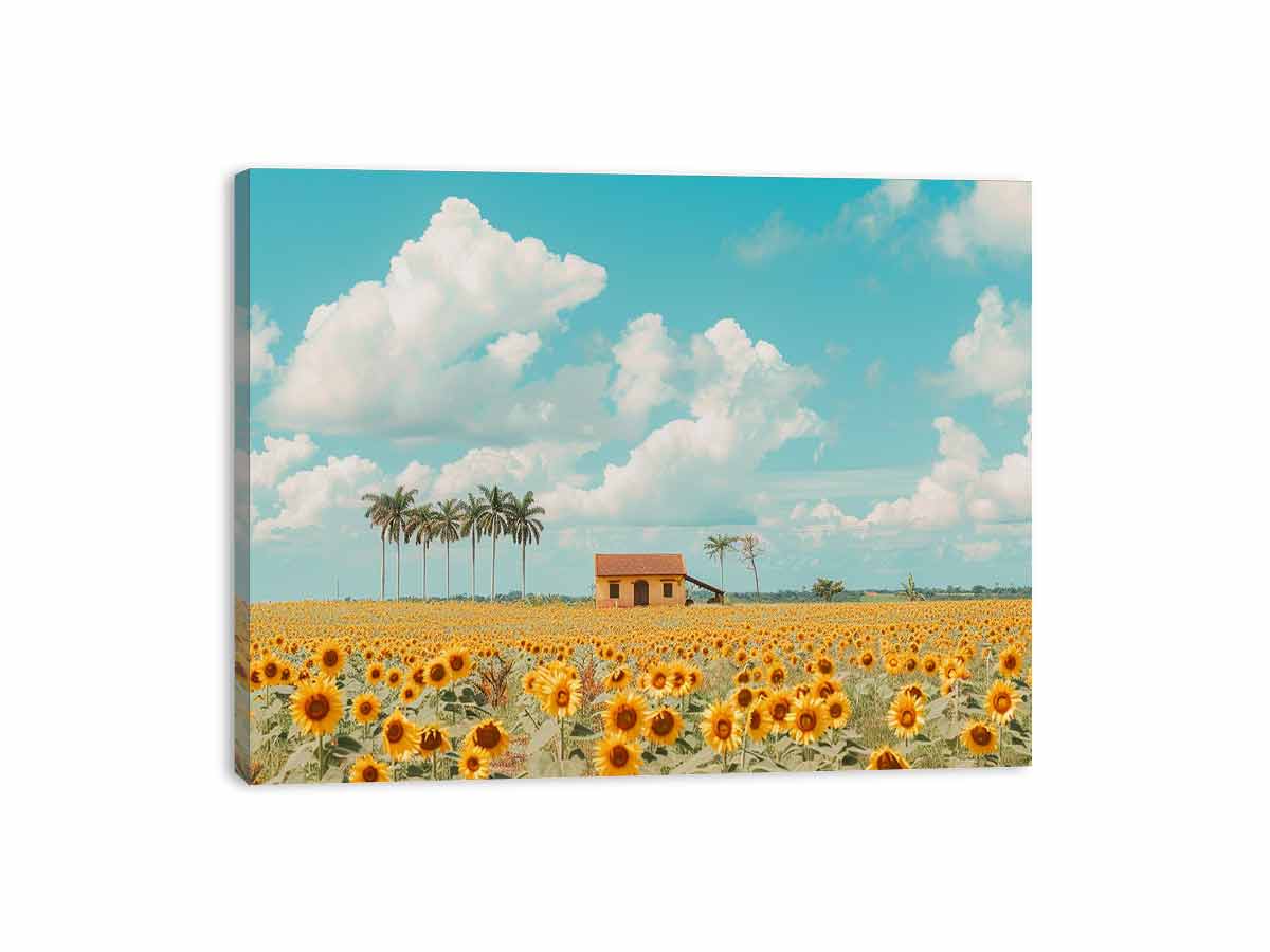 Isolated Home  sunflowers Painting Canvas Art Print-3
